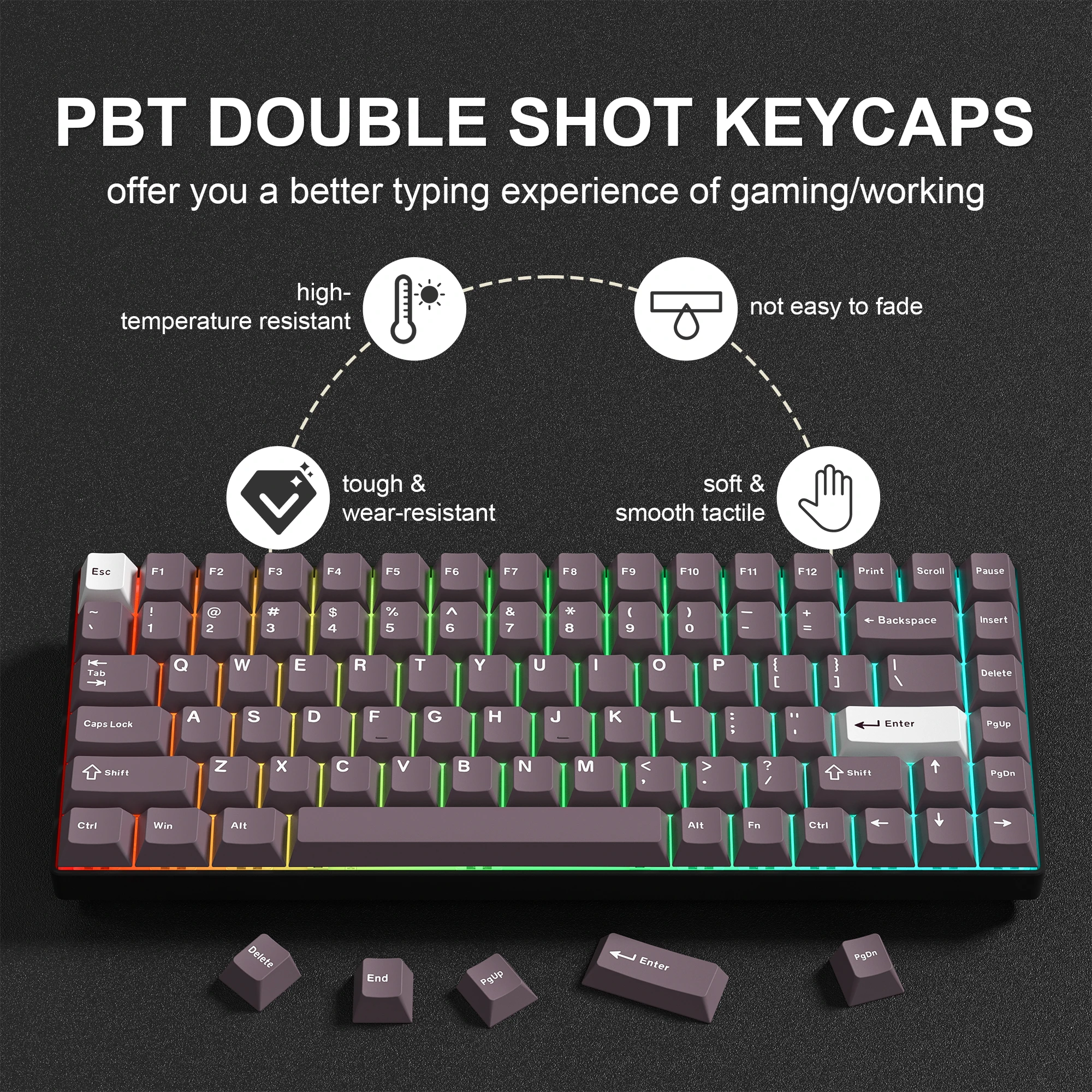 Teclas de teclado roxo nebuloso pbt, teclas de tiro duplo, 120 teclas, perfil cereja para gateron cereja mx, interruptores, teclado mecânico