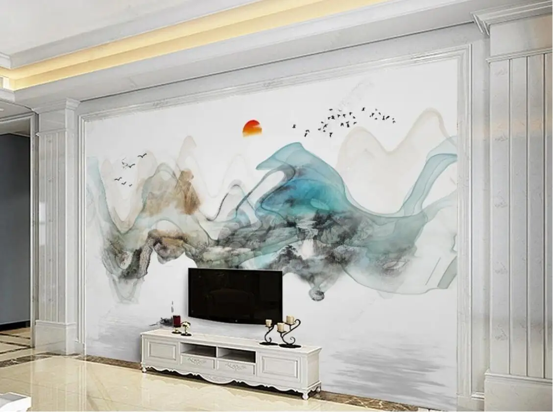 New Chinese abstract ink painting landscape art oil painting Bedroom study background Custom wall papers home decor