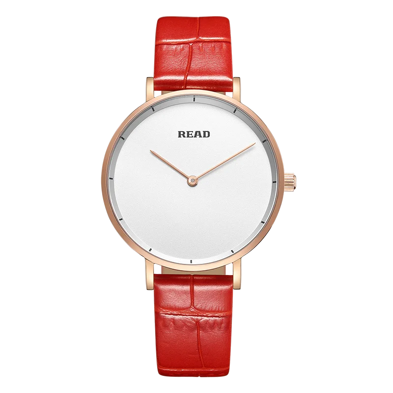 READ Women Quartz Watch | Rose Gold Case | Red Strap | Plain White Dial | High Hardness Glass | 3ATM Waterproof