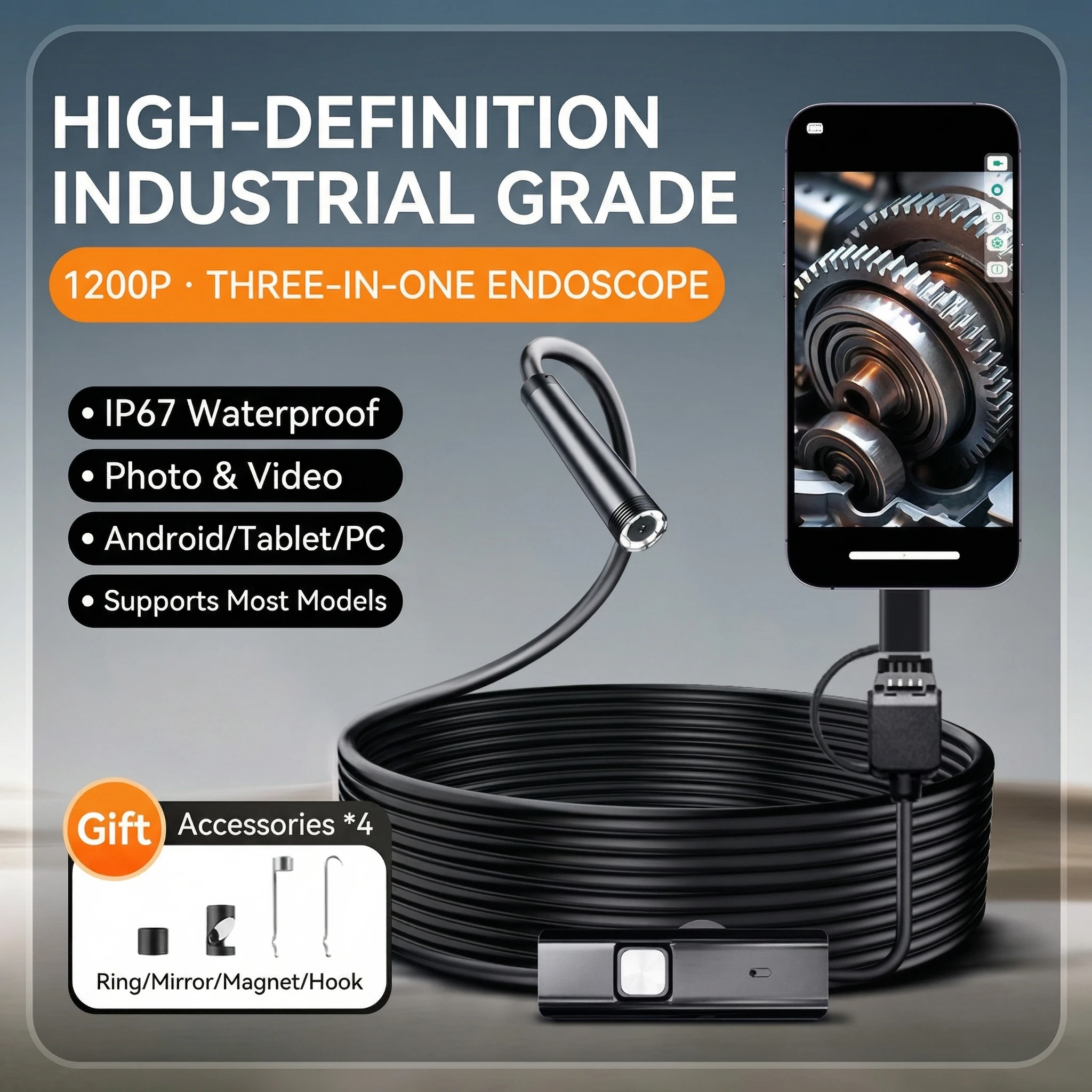 Mini Endoscope Camera 8mm Lens 1200P HD Type-C USB Wired Borescope IP67 Waterproof with LED Light for Android Inspection