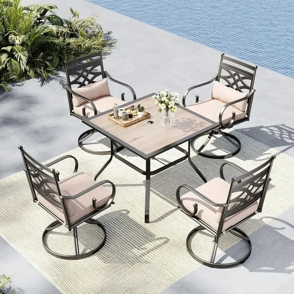 4-Piece Outdoor Patio Dining Set with Umbrella Hole for Deck, Backyard, Garden, Poolside