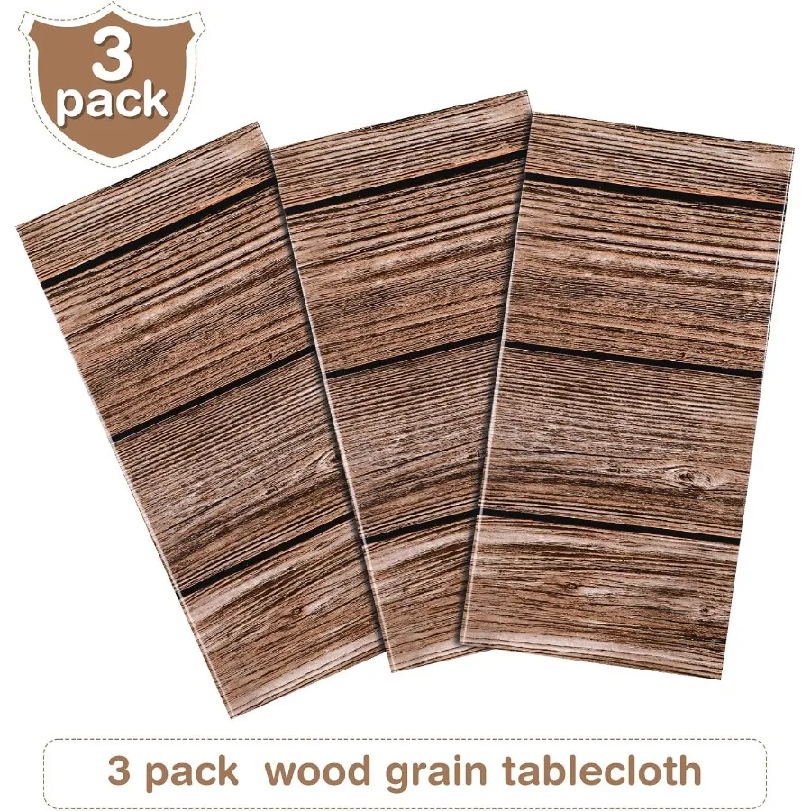 3 pacotes de toalhas de mesa de grão de madeira natural rústico plástico enseada para mesa retângulo vintage estilo fazenda toalha de mesa decorat