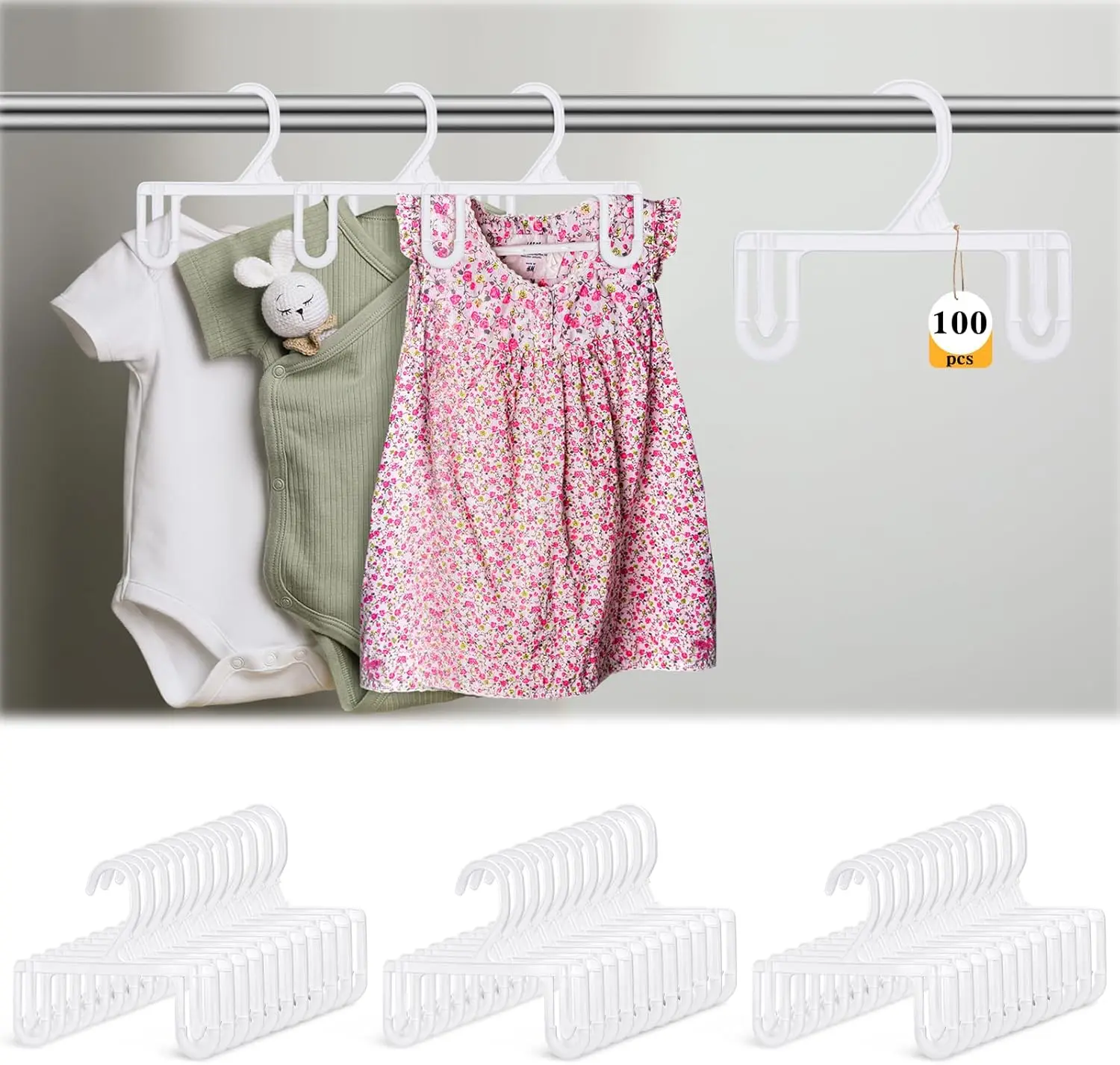 

100pcs Kids Pants & Skirt Hangers, Plastic Baby Closet Organizer for Children Wardrobe Space Saving