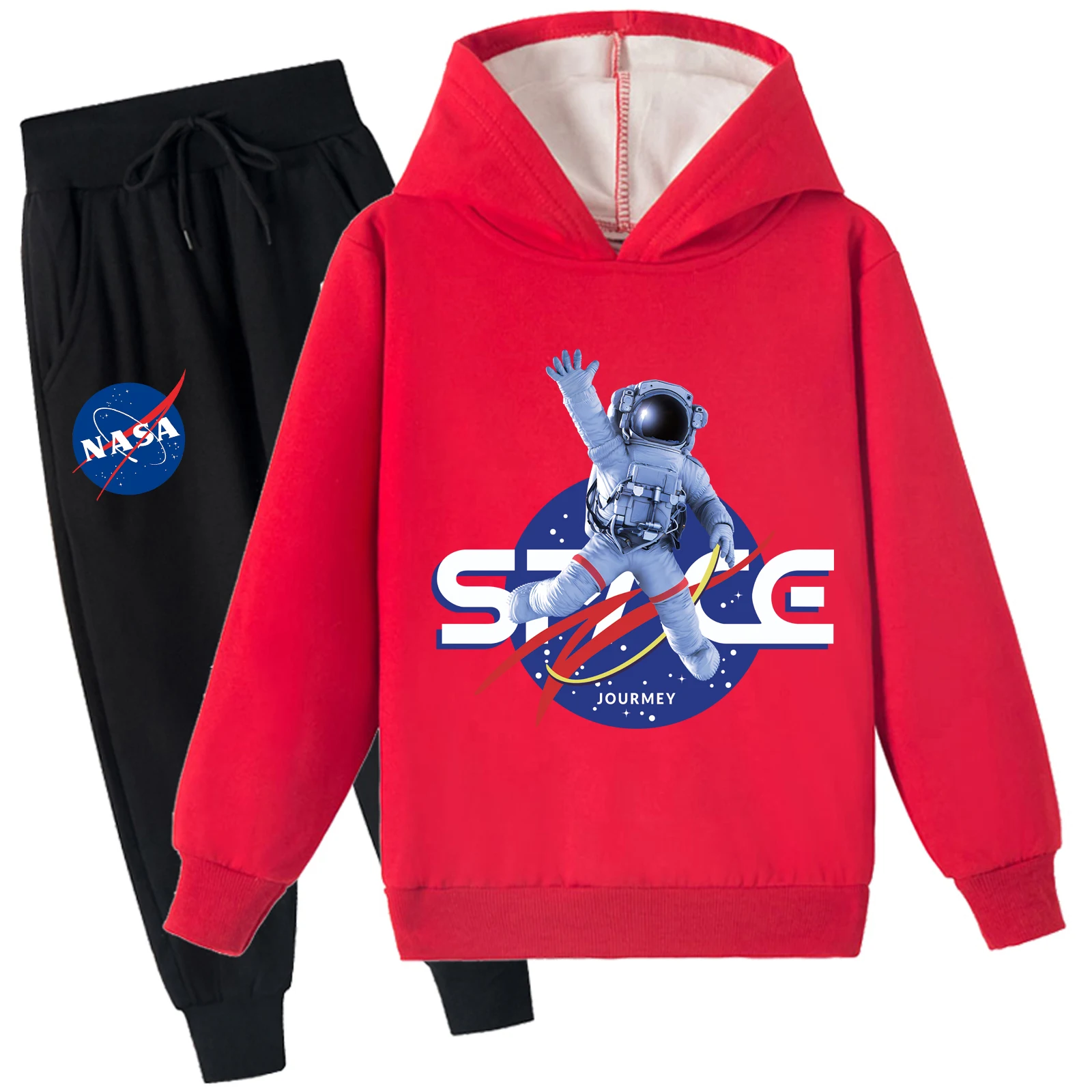 Pulôver infantil unissex forrado de lã com capuz e calça de moletom conjunto de 2 peças, roupa quente de moletom escovado macio casa para 2 a 14 anos