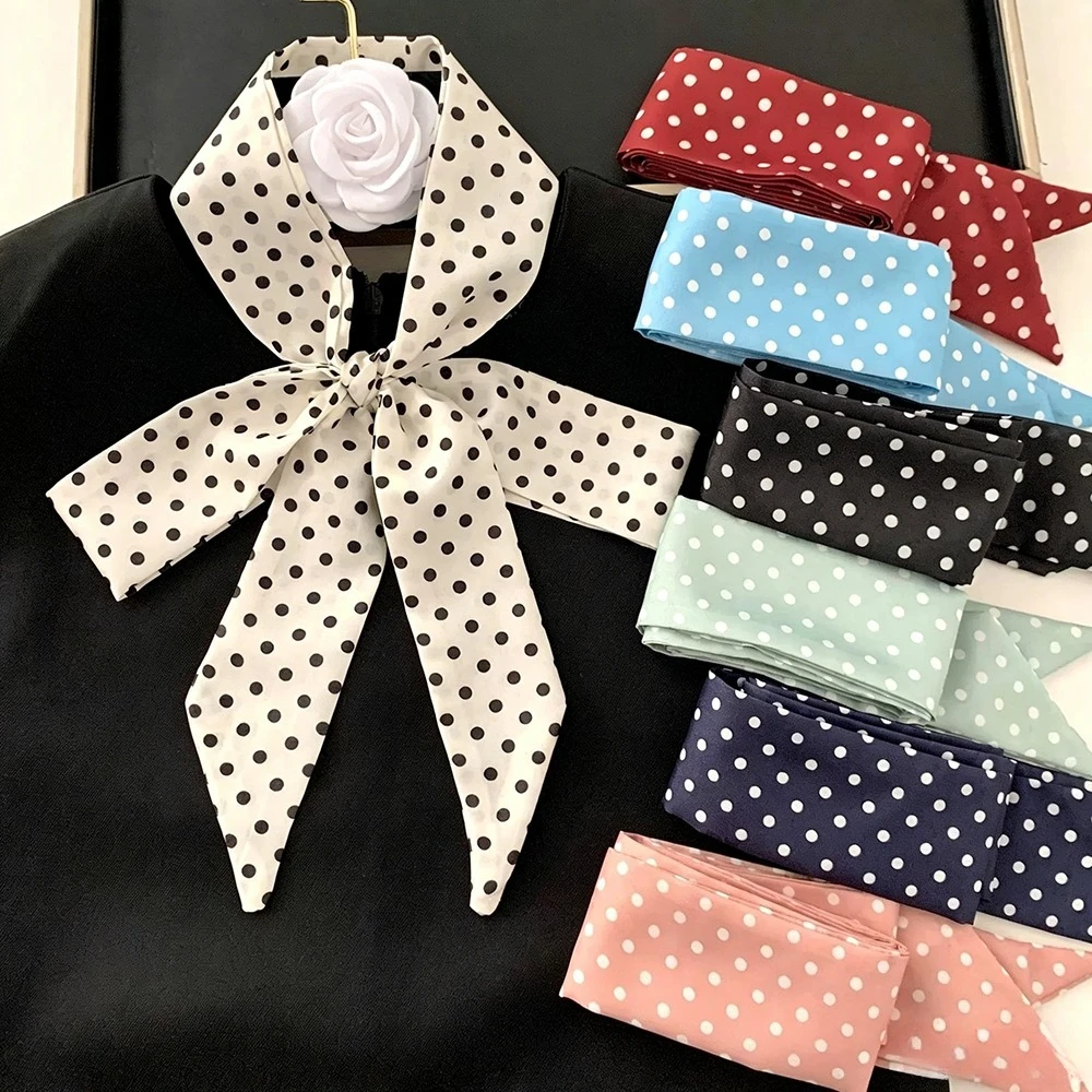 French Style Minimalist Polka Dot 133x4cm Narrow Long Scarf for Women Tie Bag Ribbon Headband Choker Streamer Lady Accessories