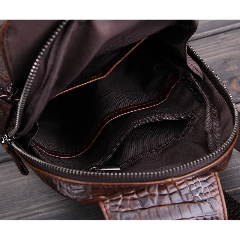 Nesitu Highend Vintage Coffee Top Grain Crocodile Grain Genuine Leather Women Men Chest Messenger Bag Cowhide Phone Purse M051