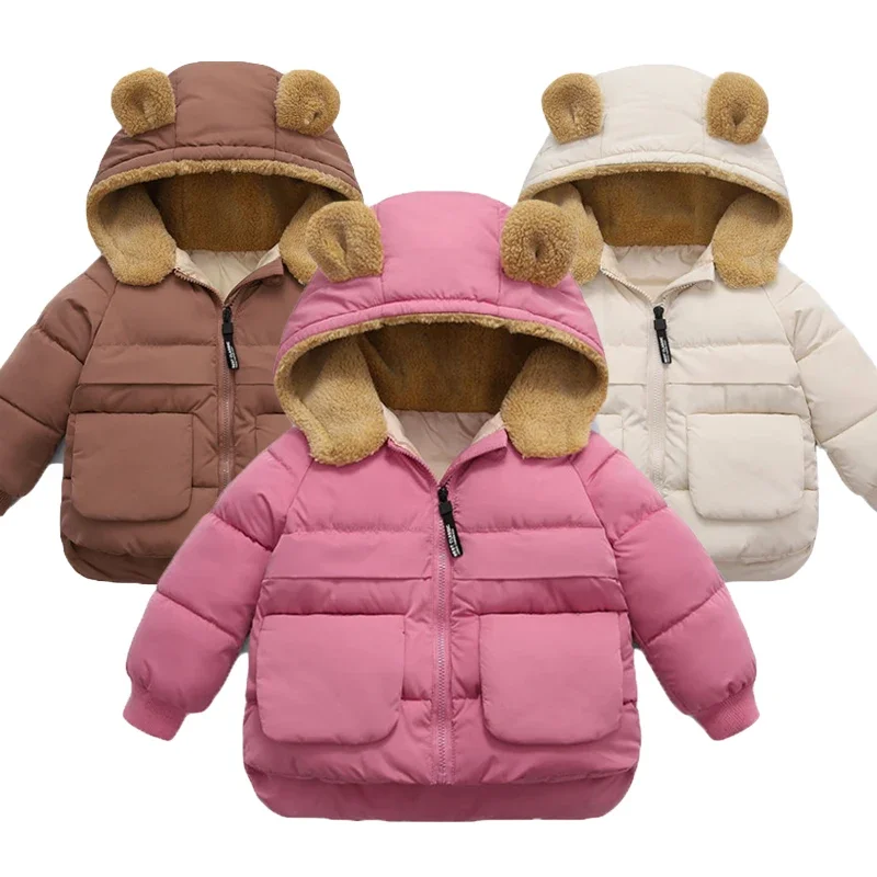 

Autumn Winter Warm Outerwear Girl Boy Hooded Lamb Fleece Down Jackets Casual Jacket Children Clothes 2025 New Baby Thicken Coats