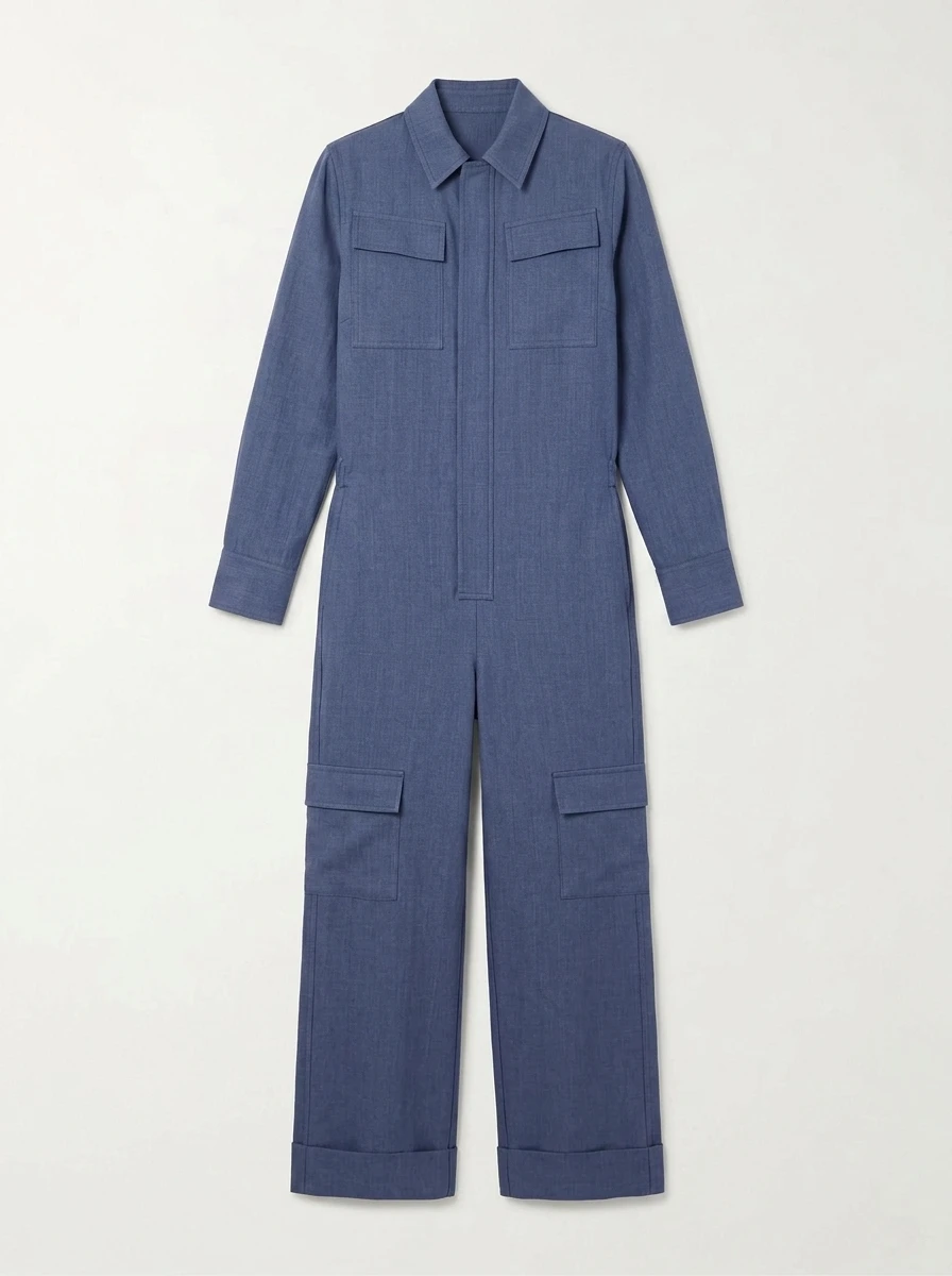 Freeacy Women Cargo Jumpsuit Lapel Collar Half Zip Long Sleeve Wide Leg Boiler Suit 2026 Loose Casual One Piece Outfit