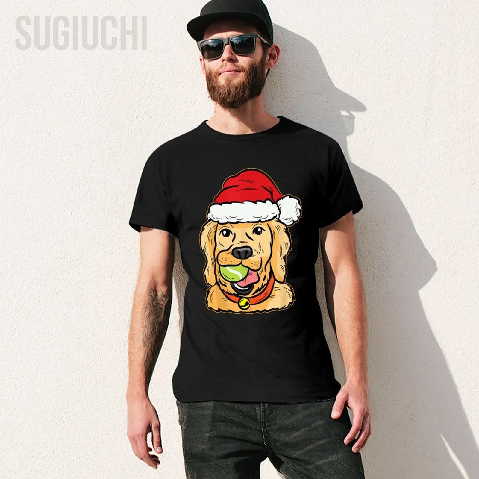 Unisex Men Christmas Golden Retriever Dog Tshirt Tees T Shirts Women Boys 100% Cotton T-Shirt