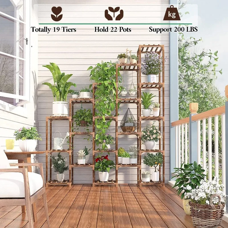 Plant Stand Indoor Outdoor,Super Large Plant Shelf Multi Tiered Wood Flower Shelves Wooden Rack Garden Holder Planter Display