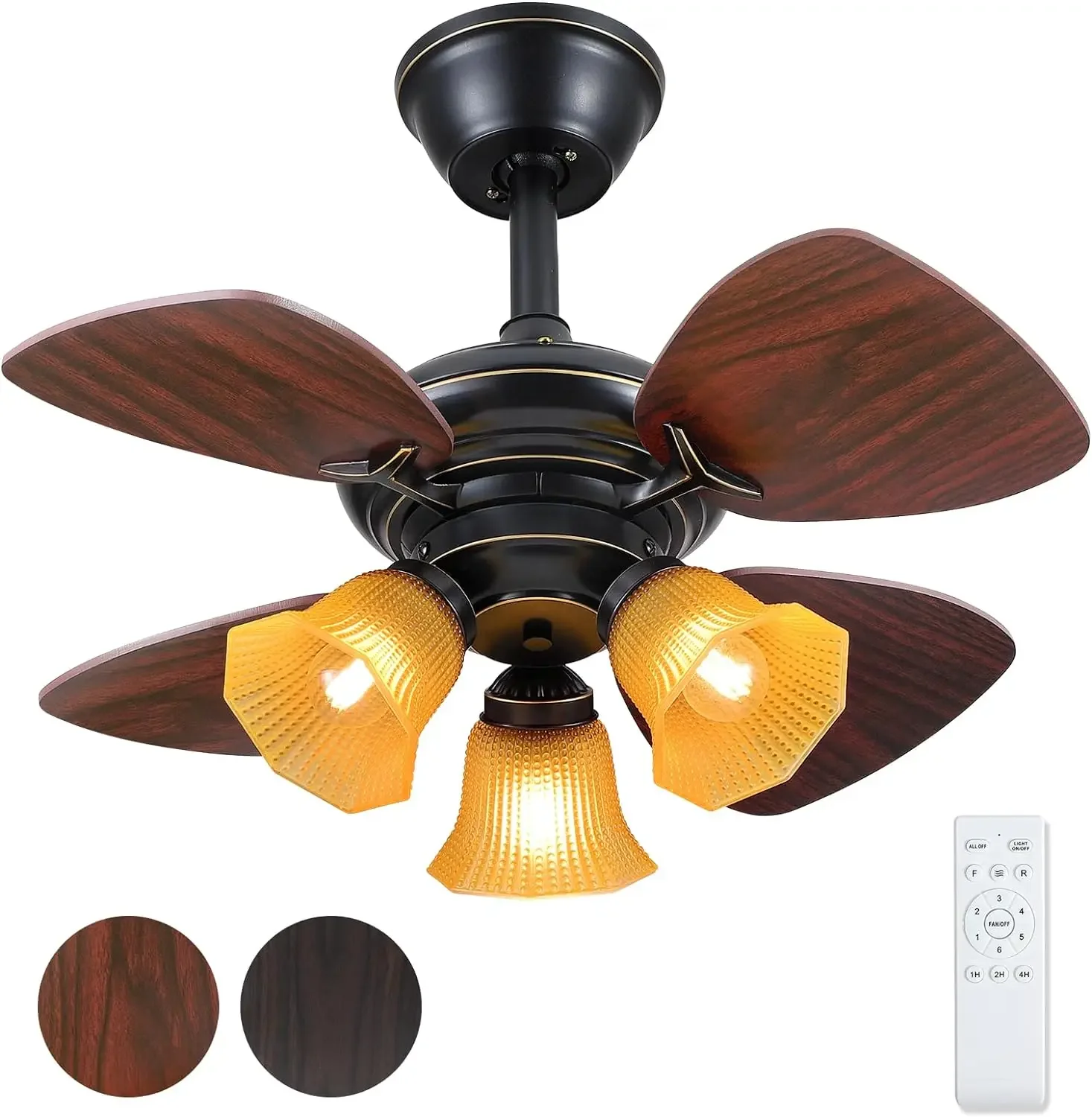 

Vintage Rustic 24" Small Farmhouse Ceiling Fan with Remote - 6 Speeds, Timing, and 4 Blades for Low Profile Country Decor