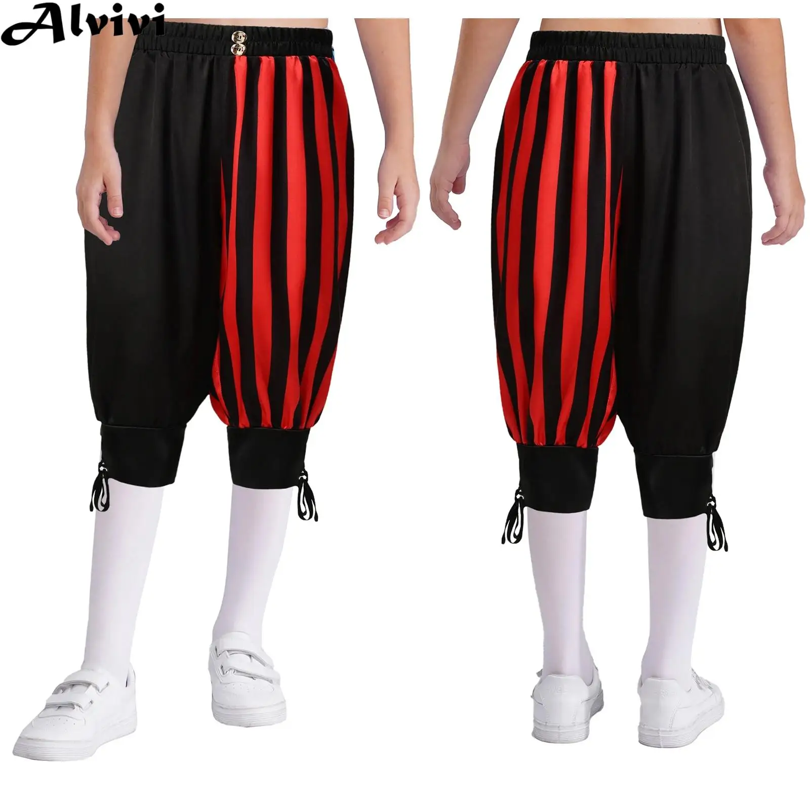 Kids Ankle Banded Gothic Pirate Capri Pants Halloween Carnival Medieval Renaissance Victorian Viking Navigator Cosplay Costume