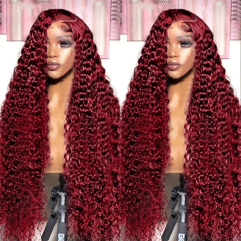 Curly Burgundy 13x6 HD Lace Frontal Wig Human Hair Brazilian 99J Red Colored Deep Wave 13x4 Lace Front Human Hair Wigs For Women