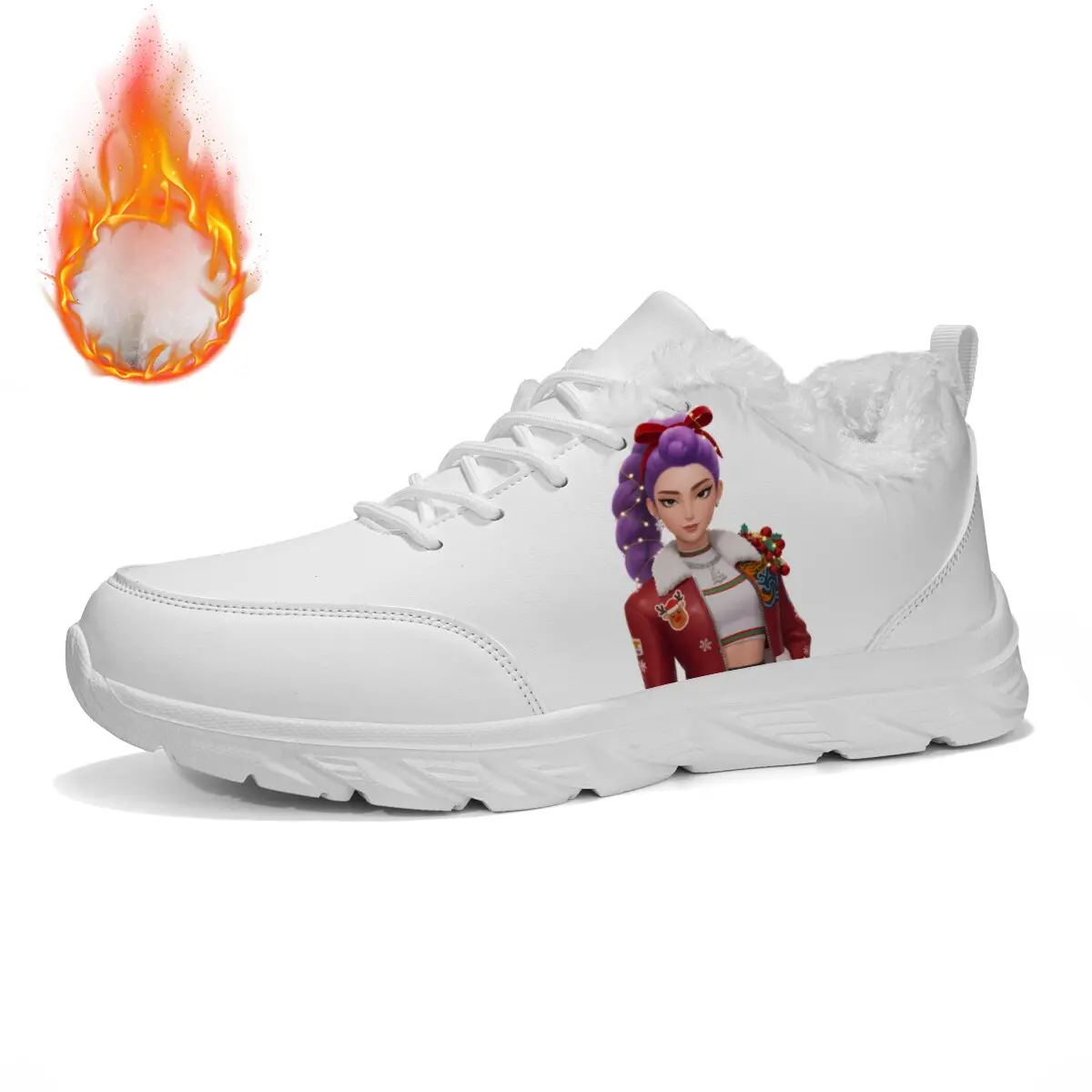 Sapatos casuais personalizados com forro de pele branca, calçados esportivos de inverno com personagem de desenho animado, tênis plataforma masculino, sapatos femininos da moda