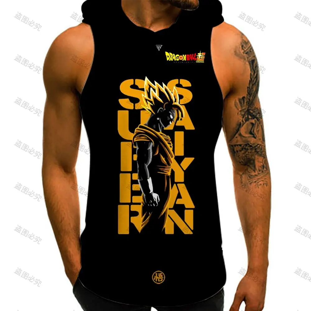 Men's T-shirts Vest With Hood Super Saiya Clothing Dragon Ball Z Hip Hop Goku Streetwear Bodybuilding Oversized Gym Fashion 2023