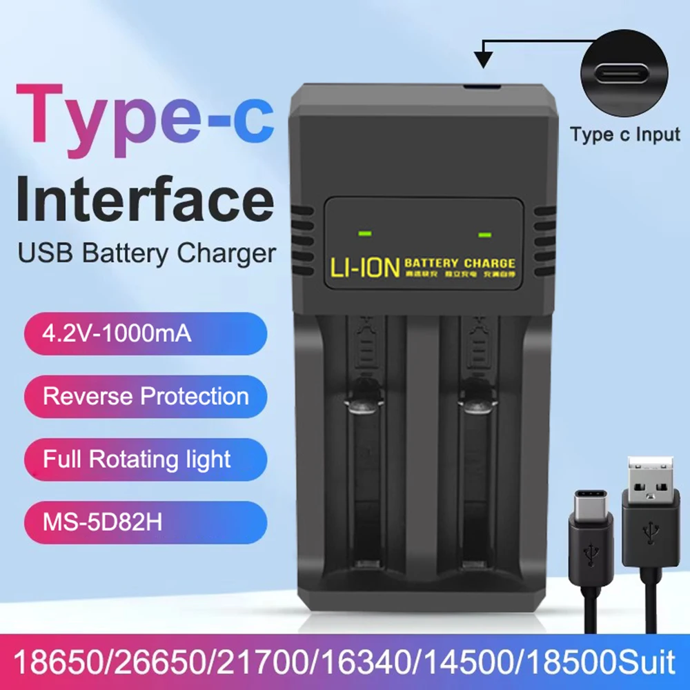 18650 Battery Charger 1/2/4 Slot Type-C Portable Battery Charger 4.2V Rechargeable Lithium Charger Adapter For 18650 16340 14500