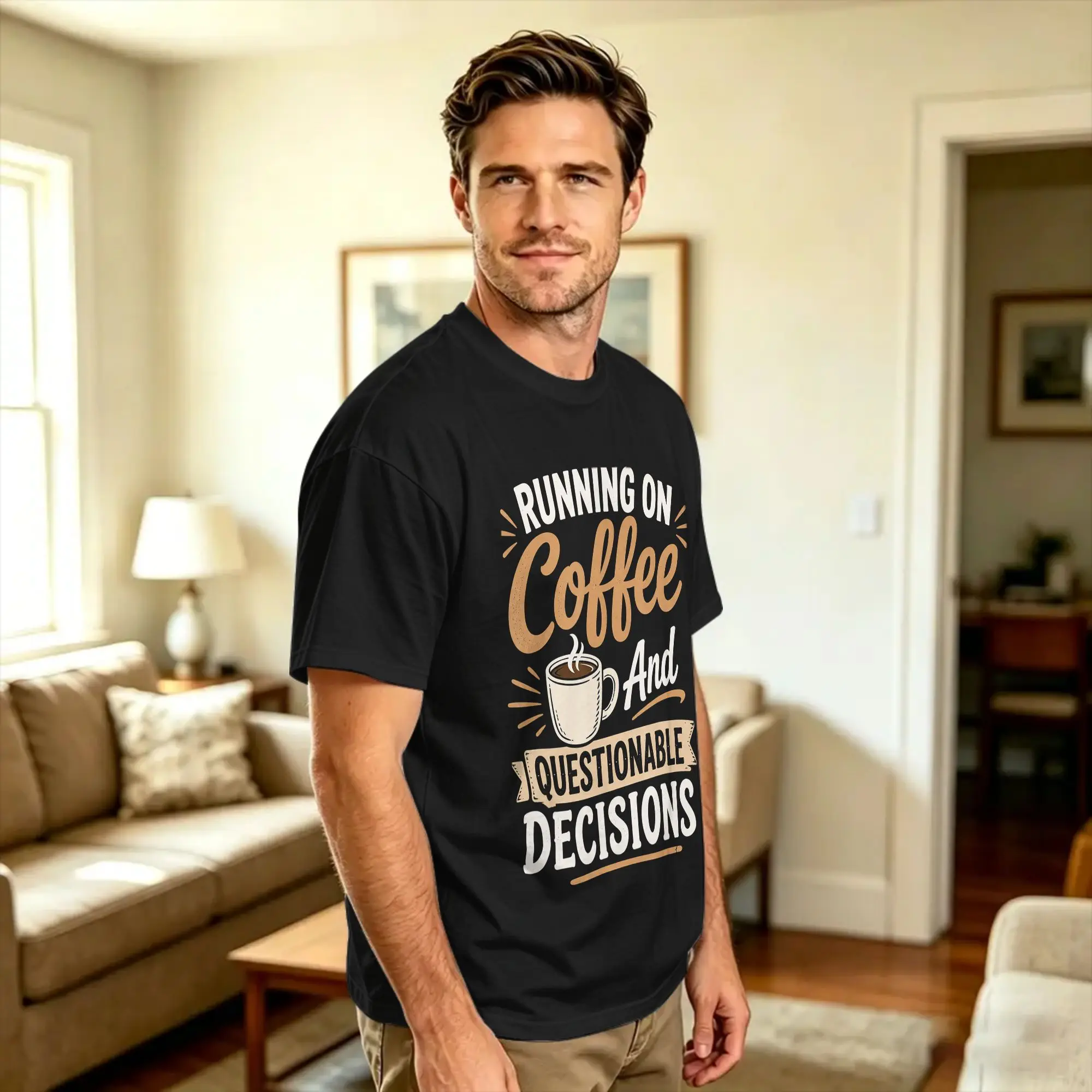 Running On Coffee and Questionable Decisions Caffeine Humor T-Shirt  Hippie T-Shirts Short Sleeve Vintage Tshirt Summer 5XL Tees
