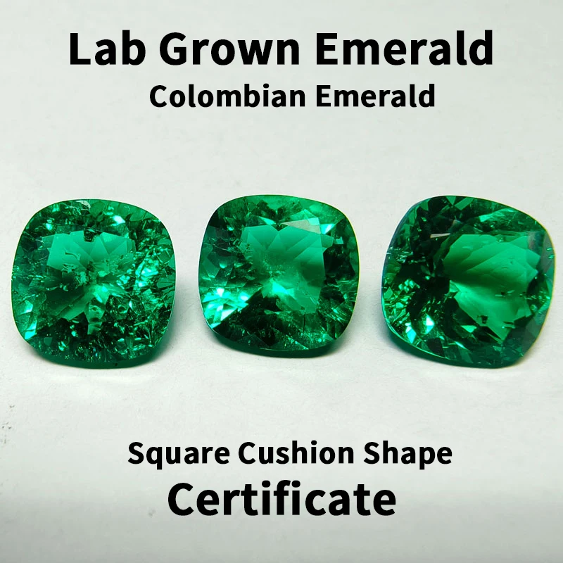 Lab Grown Colombia Emerald Square Cushion Shape Hand Cut Hydrothermal Gemstone for DIY Jewelry Making Selectable AGL Certificate