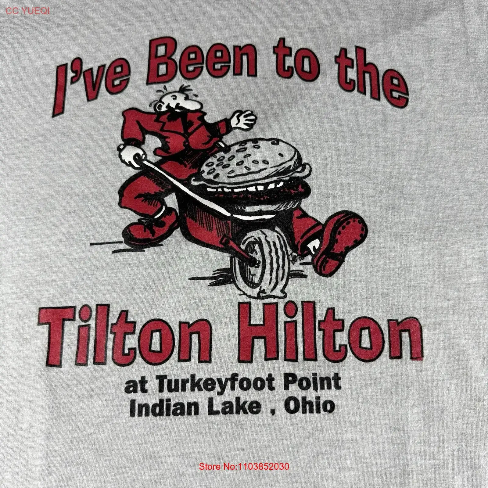 Camiseta Tilton Hilton Heather Gray, Turkeyfoot Point Indian Lake OH, Talla XL, Vintage, Lavada, Versátil, Cómoda, Ligeramente Desgastada