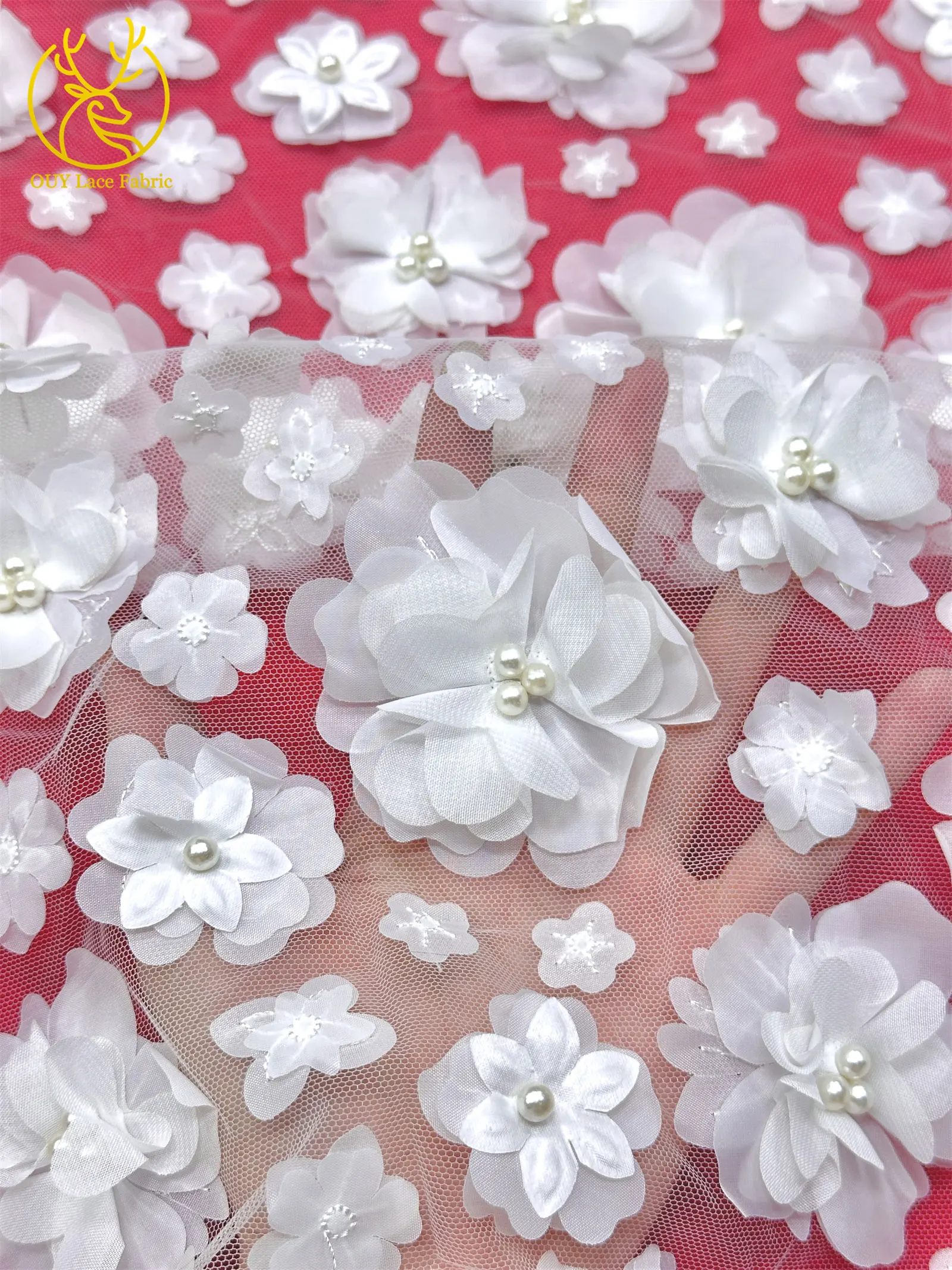 3D Französische Blumenperlen-Spitze 2026 Afrikanische Pailletten-Spitze Nigerianischer Tüll-Netzstoff für Hochzeitskleider 5 Yards – Detail 12