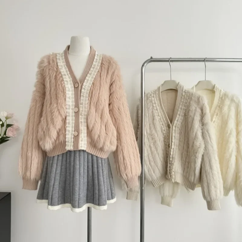 Knitted Cardigan V-neck Sweater Cardigan Coat Top for Women Y2k Fashion Korea Autumn Clothes Korean Sweaters Woman Winter 2024