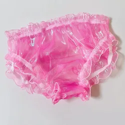Man Sheer Laser Pink Holographic Organza Briefs Women Sexy Ruffles See Through Panties Cos Couple FKK Private Party Costumes BF