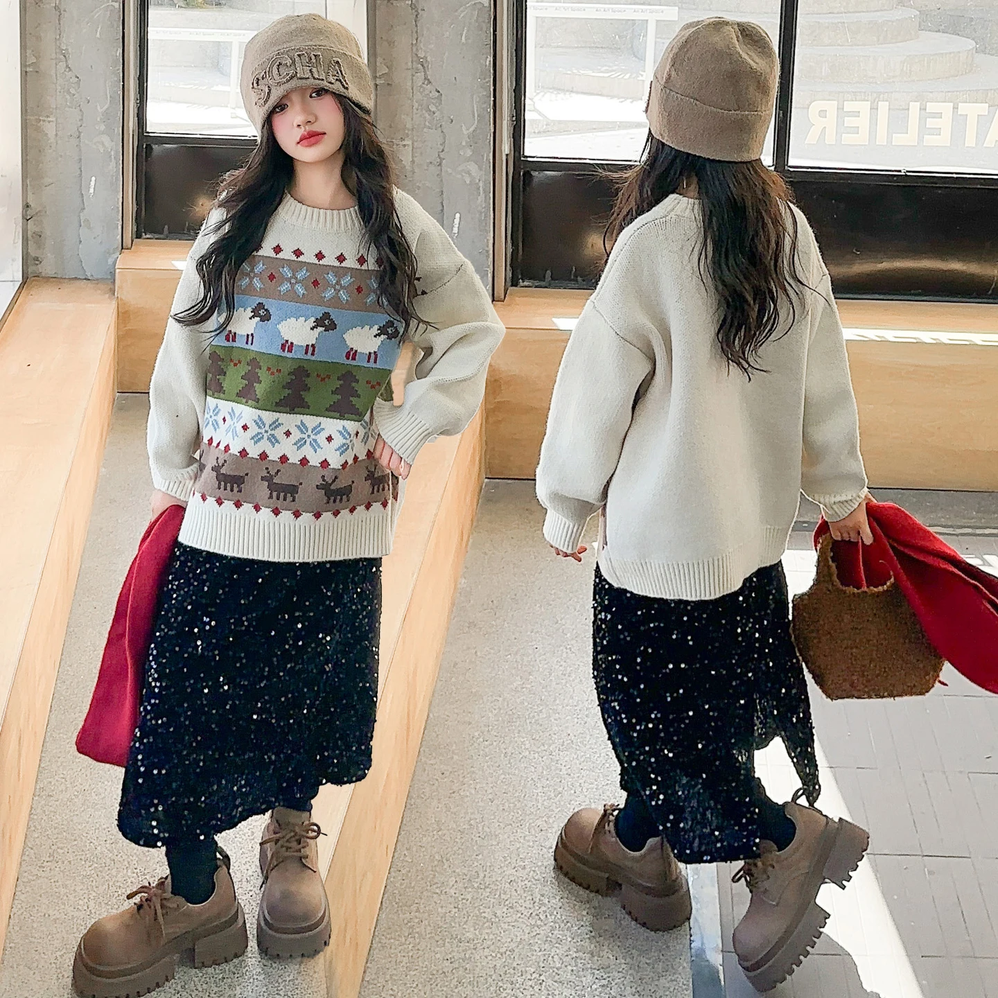 

Kid Sweater Ages 4-14Y Baby Girl Vintage Fashion Spring Autumn Christmas Knitwear Tween Kid Y2k Outfit Child Cute Daily Pullover