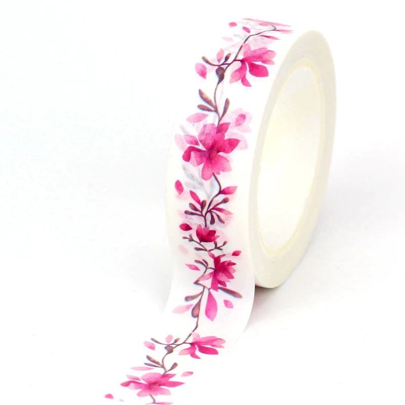 

NEW 1PC. 10M Decorative Cute Pink Flowers Leaves Washi Tape Japanese Journaling Adhesive Masking Tape Papeleria