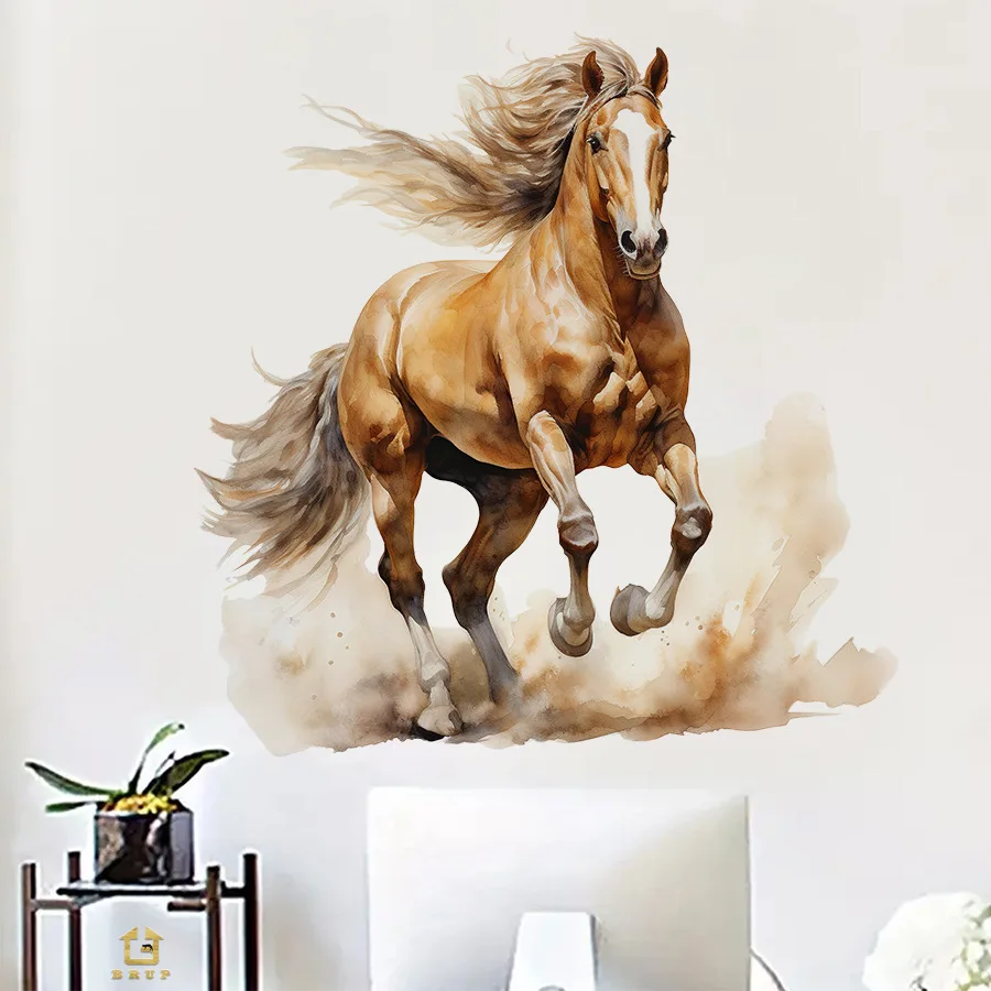 Chinese Style Horse Wall Sticker Removable Decal for Study Office Living Room Home Decor