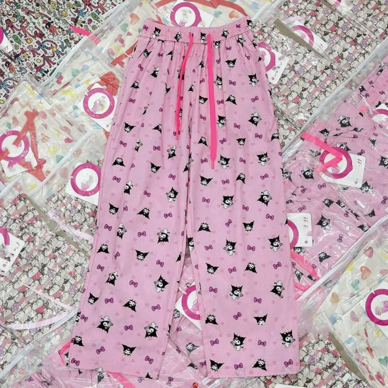 Sanrio Kuromi Y2k Cartoon Print Casual Pants Kawaii Spring Summer Aesthetic Harajuku Trousers Korean Style Home Pants For Women