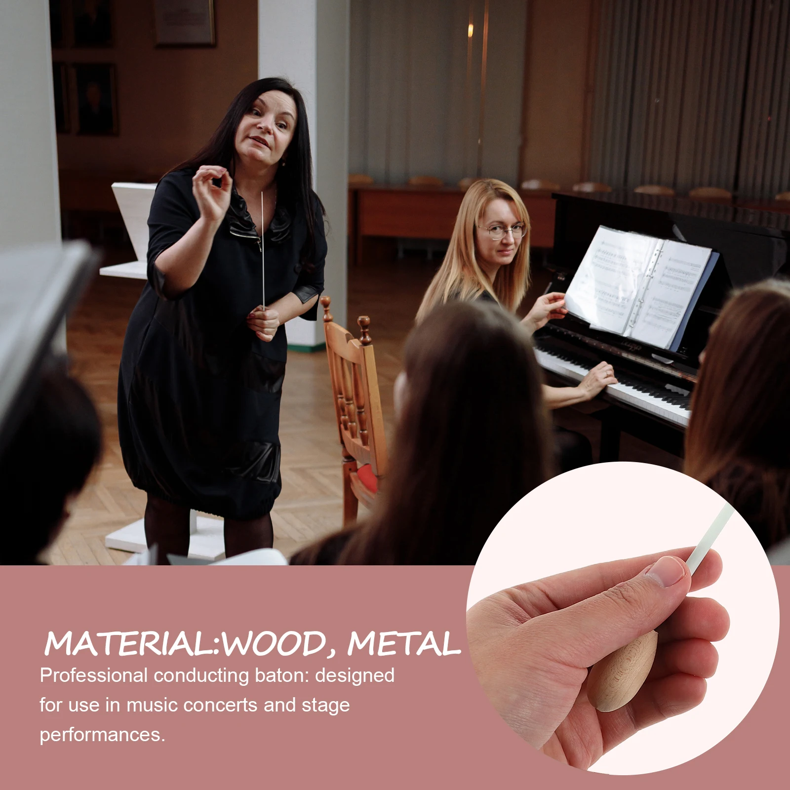 

Concert Conductor Wood Handle Durable Teaching Pointer Beige Color Orchestra Performance Stage Show Rhythm Control Musical