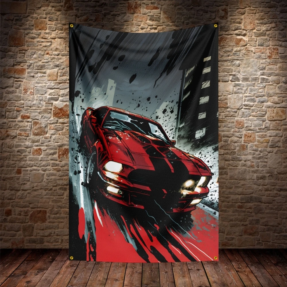 Vintage American Muscle Cars Flag Polyester Digital Printing Retro Car Banner For Decor