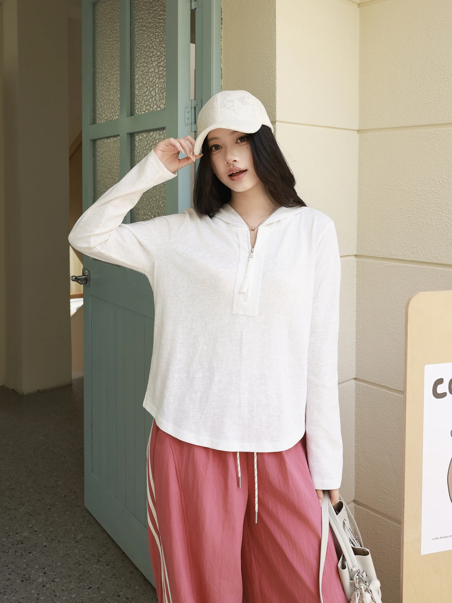 

ME【Clear Dew Shirt】 Bamboo Cotton Casual Breathable Slimming Fashionable Hooded Long Sleeve T-Shirt Women's Top