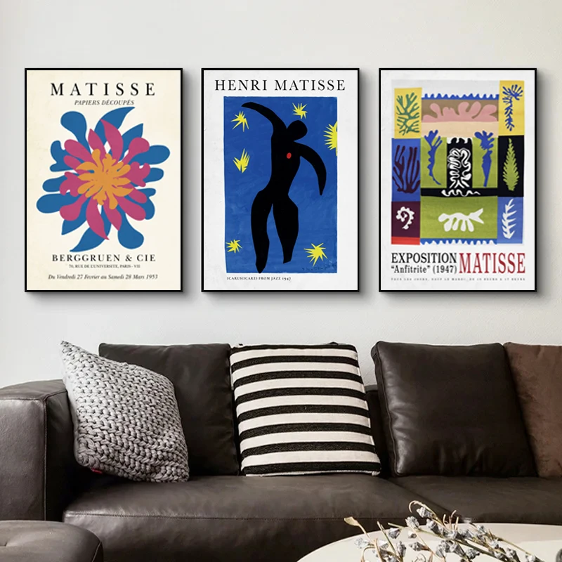 Abstract Henri-Matisse Icarus Flower Jazz Exhibition Poster Vintage Museum Wall Art Pictures Canvas Painting Home Room Decor