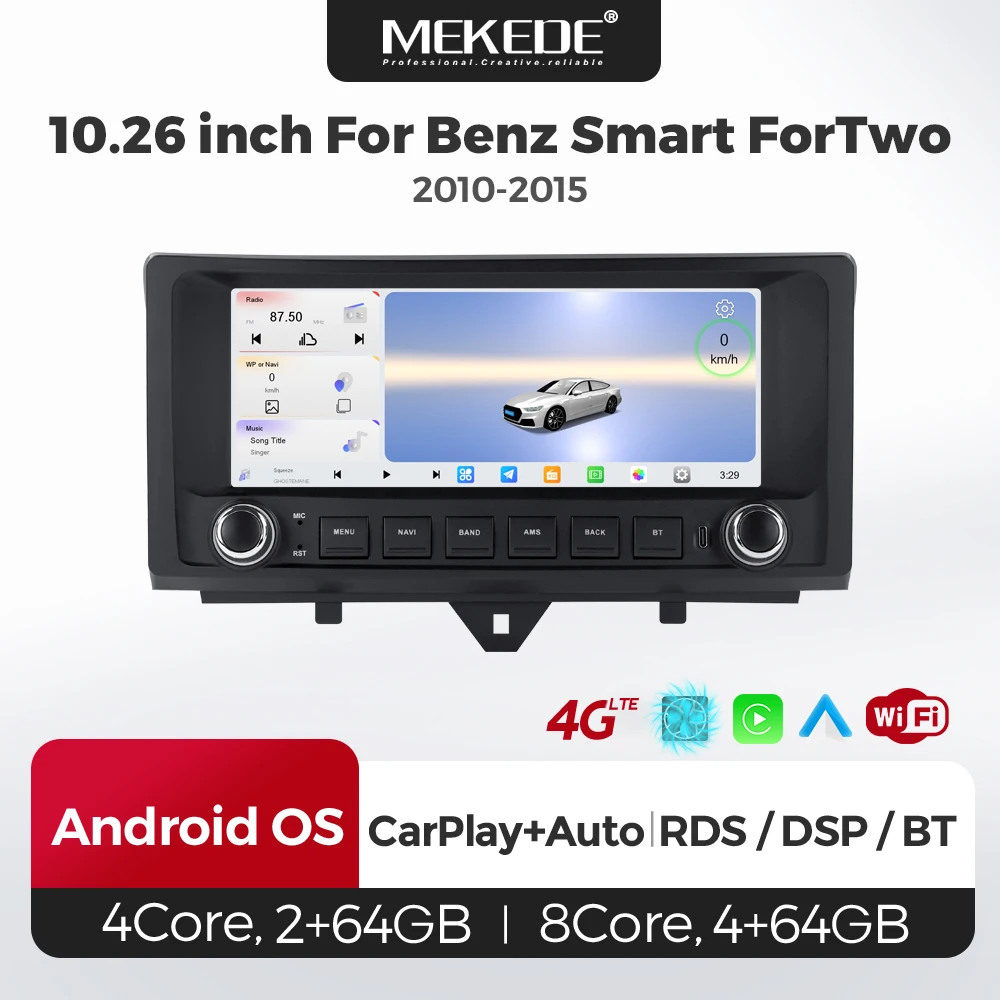 MEKEDE, autoradio con CarPlay wireless e Android Auto, schermo da 10,26 pollici, per Mercedes Benz Smart Fortwo 451, modelli 2011-2015, lettore multimediale, navigatore GPS, autoradio 2 DIN.