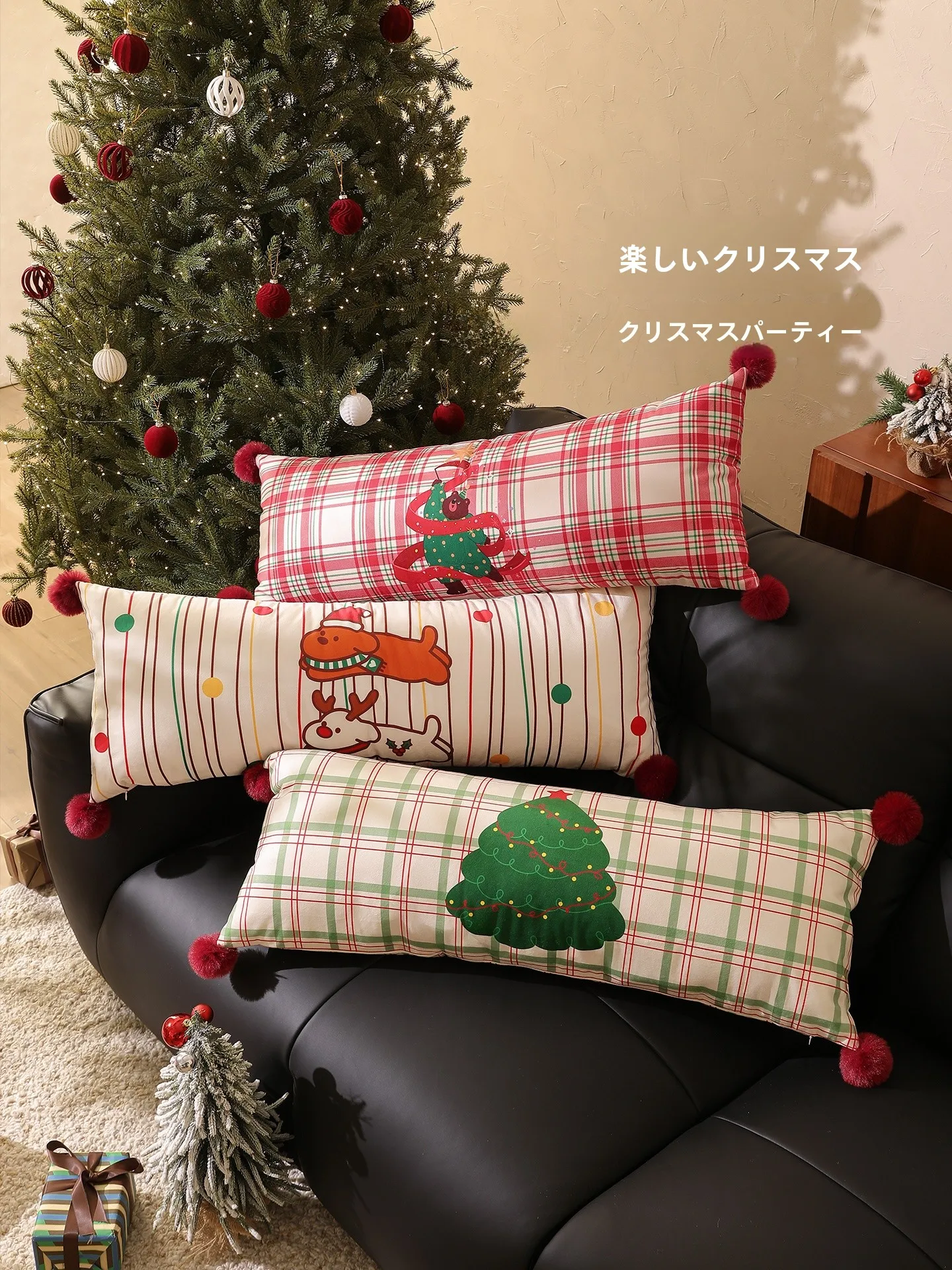 

Новогодняя праздничная длинная декоративная подушка для дивана в гостиную, с принтом, из полиэфирного волокна и ПП-хлопка, домашний текстиль