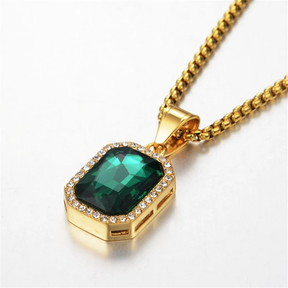 Hip Hop Iced Out Bling Quadrat Anhänger Gold Farbe Edelstahl Rapper Halsketten Für Männer Frauen Mode Hippie Schmuck Geschenk 2025