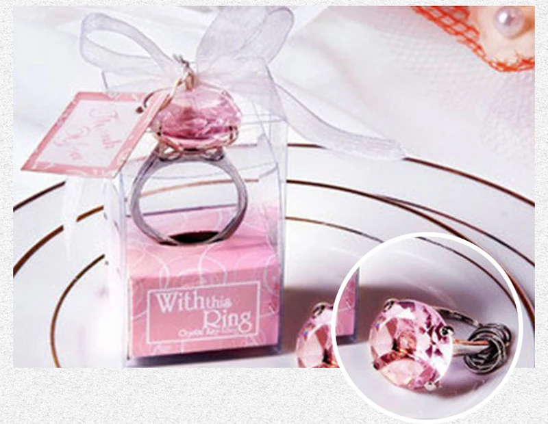 10pcs Crystal Diamond Ring style Keychain Key Ring Party Favors Wedding Gifts for guest with Gift box 3 colors