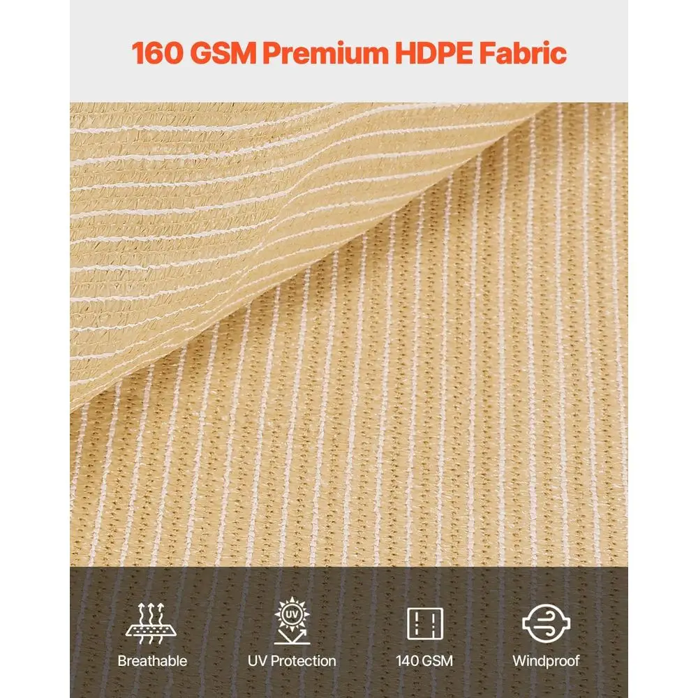 90% 차단 베이지색 퍼골라 차양막, 12x20피트, 160 GSM HDPE, 스테인리스 그로밋으로 야외 프라이버시 보장