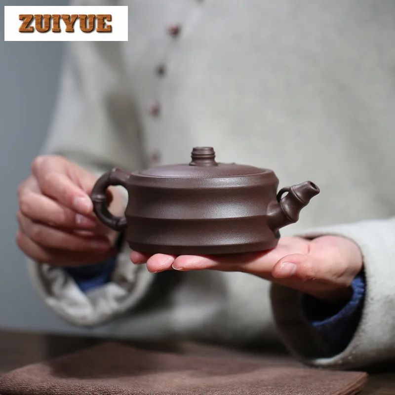 240ml Retro Yixing Purple Clay Teapots Handmade Bamboo Joint Pot Raw Ore Purple Mud Kettle Chinese Zisha Tea Set Tea Ceremony