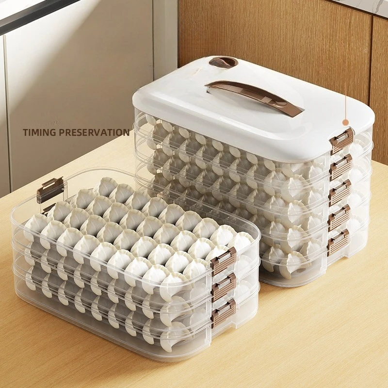 JUSTINLAU Dumpling Storage Box Multi-Layer Food Container Snap-on Stackable Fresh Keeping Storage Box Home Kitchen Sealed Boxes