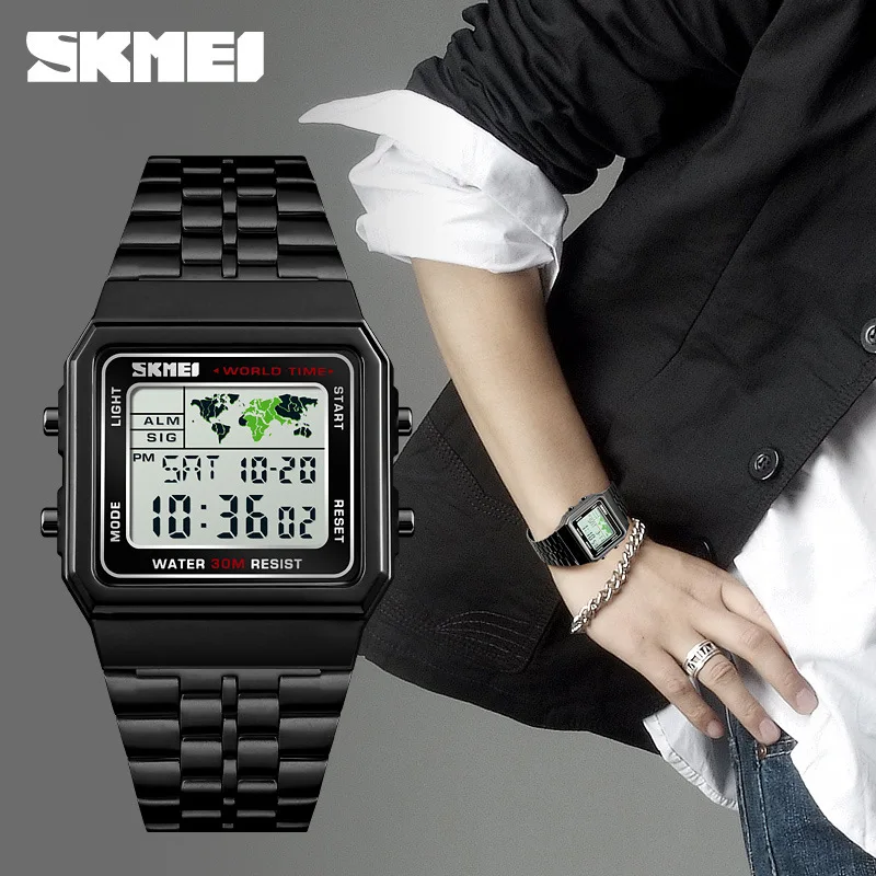 Skmei New Fashion World Time Outdoor Sports Business Men's Watch Waterproof Electronic Watch