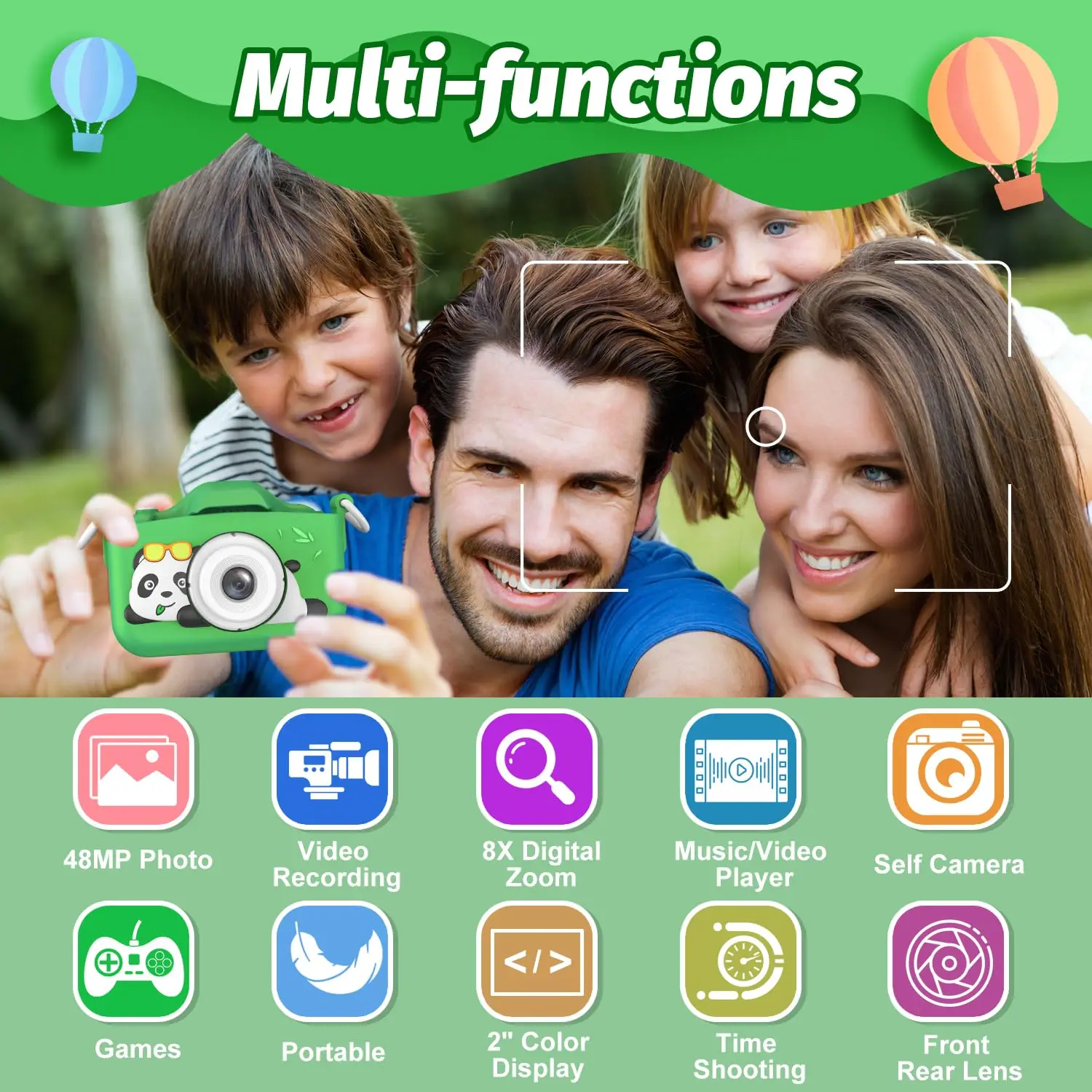 Kids Mini Camera Cartoon Panda Toys for Girls Boys Birthday Gifts 1080P HD 2inch Screen With 32G SD Card Record Life Camera