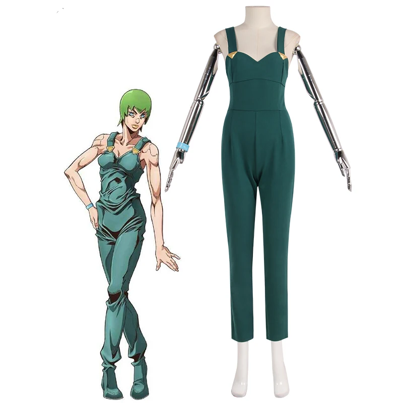 Stone Ocean Foo Fighters Cosplay Costume F.F.Green Jumpsuit Bracelet Jolyne Cujoh Overalls Unisex