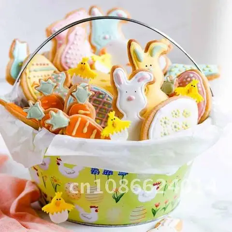 Easter Party Cake Decorations 6Pcs Plastic Cookie Baking Moulds 3D Easter Fondant Cookie Cutter Bunny Chick Mold Baking Tools