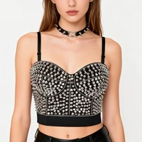 Sujetador Push Up con tirantes de roca Rave con remaches plateados para mujer, Bralette Sexy y caliente, Top y2k, sujetador Steampunk, ropa para discoteca de baile en barra