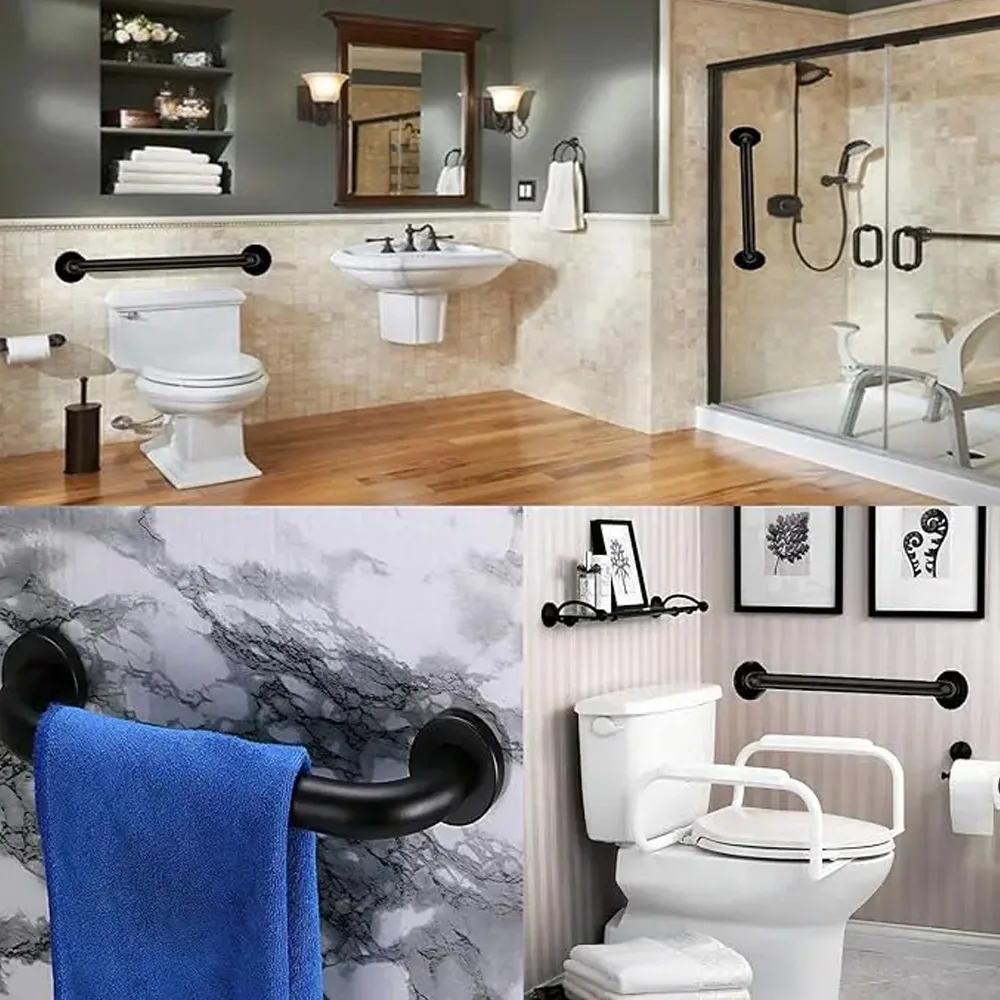 16 Inch Shower Grab Bar,Black Shower Handle,Bathroom Balance Bar,Safety Hand Rail Support Bar for Handicap Elderly Injury