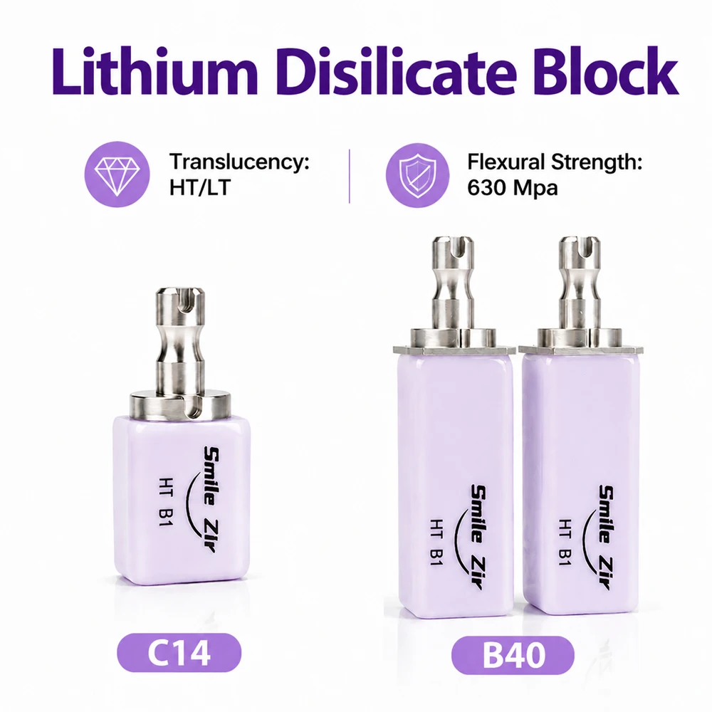 Lithium Disilicate C14 B40 Glass Ceramic Blocks 5Pcs HT LT CAD CAM Milling Blanks For CEREC Veneers Crowns Inlays Onlays Emax