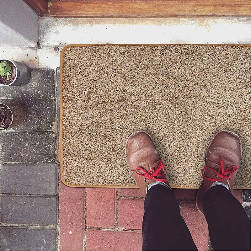 ABLJ Door Mat, Backing Non Slip Low-Profile Super Absorbent Door Mat Cotton Shoe Scraper Dirt Trapper Pet Mat For Front Khaki