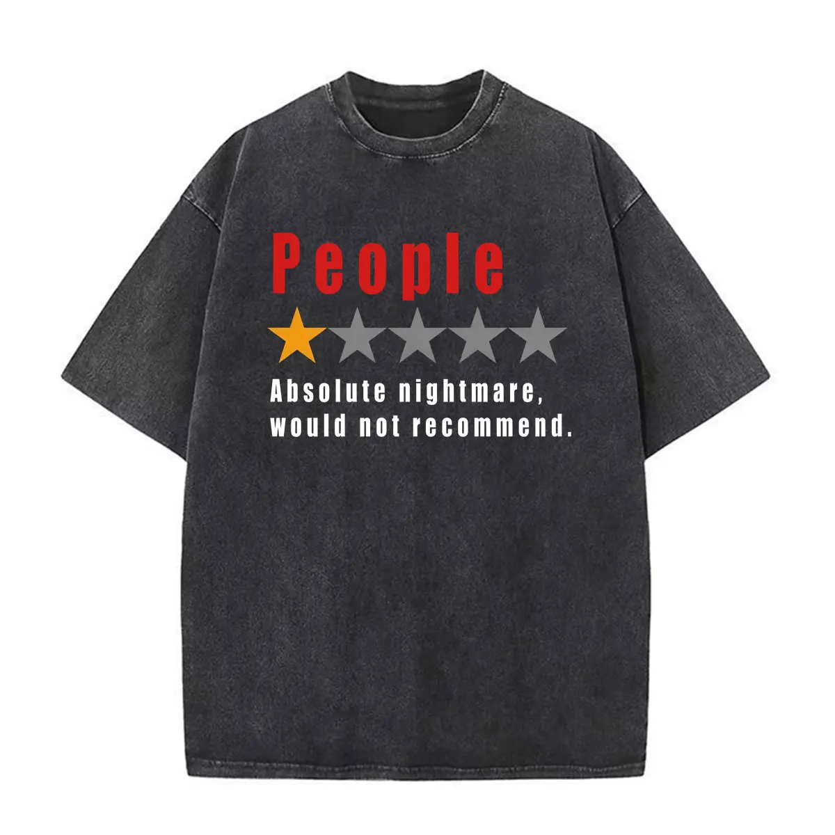 People One Star Absolute Nightmare Would Not Recommend T Shirts Men's Women Vintage Washed Cotton T-shirt Short Sleeve Tee Shirt